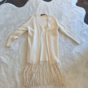 360 Cashmere cream fringe duster sweater.